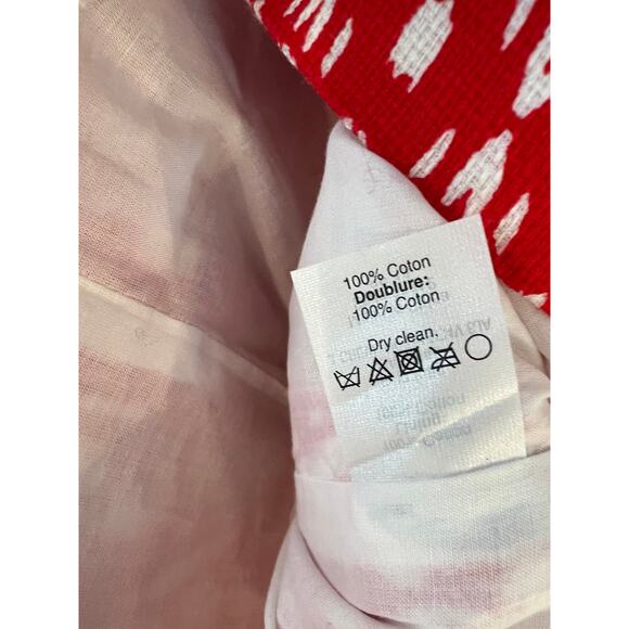 J Crew Strapless Cotton Summer Dress Red White Ikat Print 2 - Picture 7 of 7